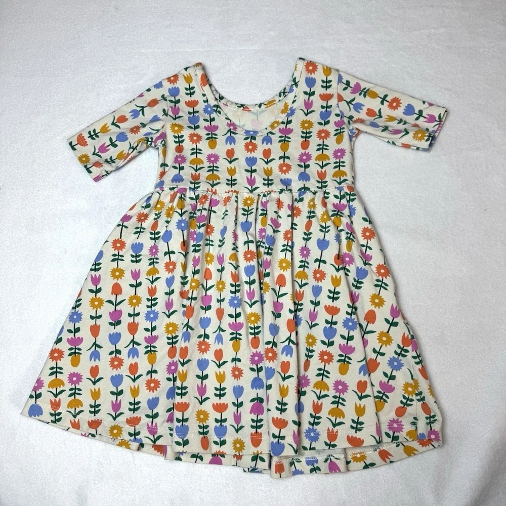 Hanna Andersson Girls Tip Floral Skater Dress Size 3T Pockets Cotton Stretch